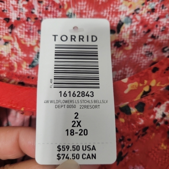 Torrid Orange Floral Bell Sleeve Blouse NWT - Picture 8 of 14